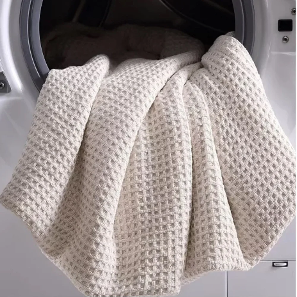 Eddie Bauer Solid Waffle Cotton Reversible Blanket King Winter Ivory White